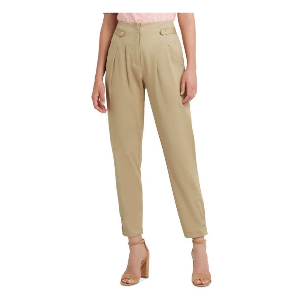 H HALSTON Womens Beige Hook And Bar Closure Wear To Work Straight leg Pants L